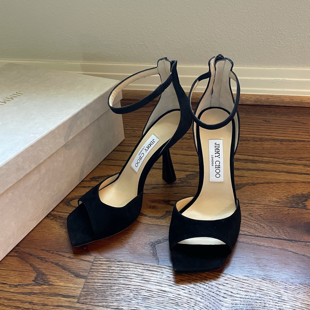 Jimmy Choo Reon 100 Black Suede Sandals